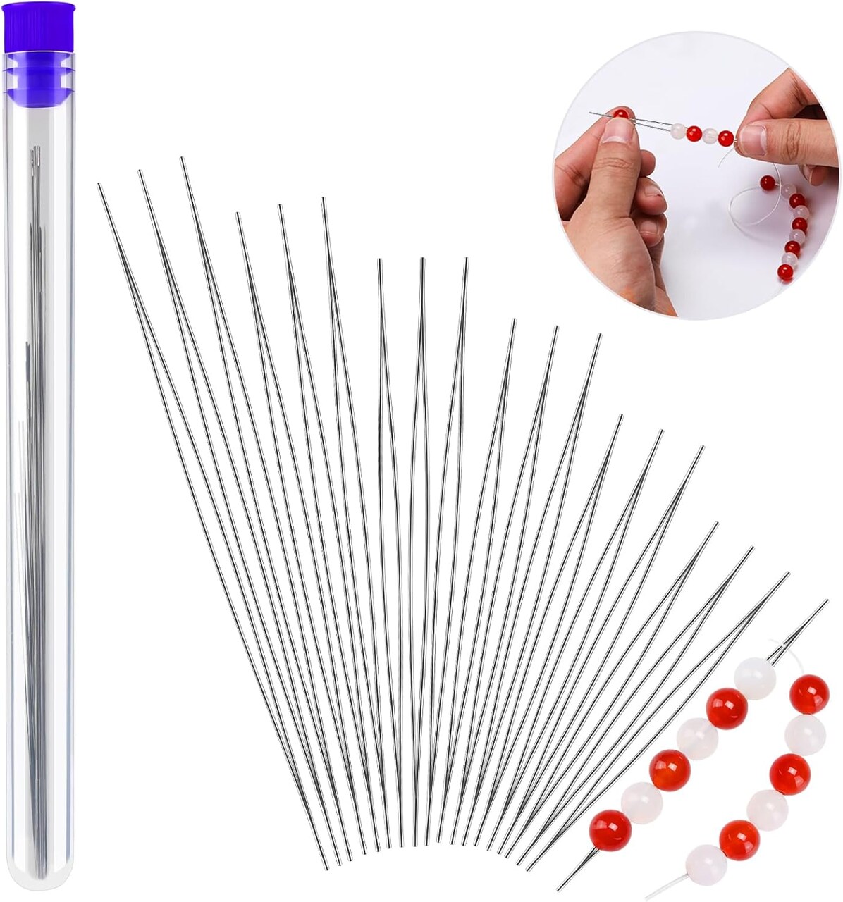 18 Pcs collapsible Big Eye Seed Beads Needles Set with Bottle